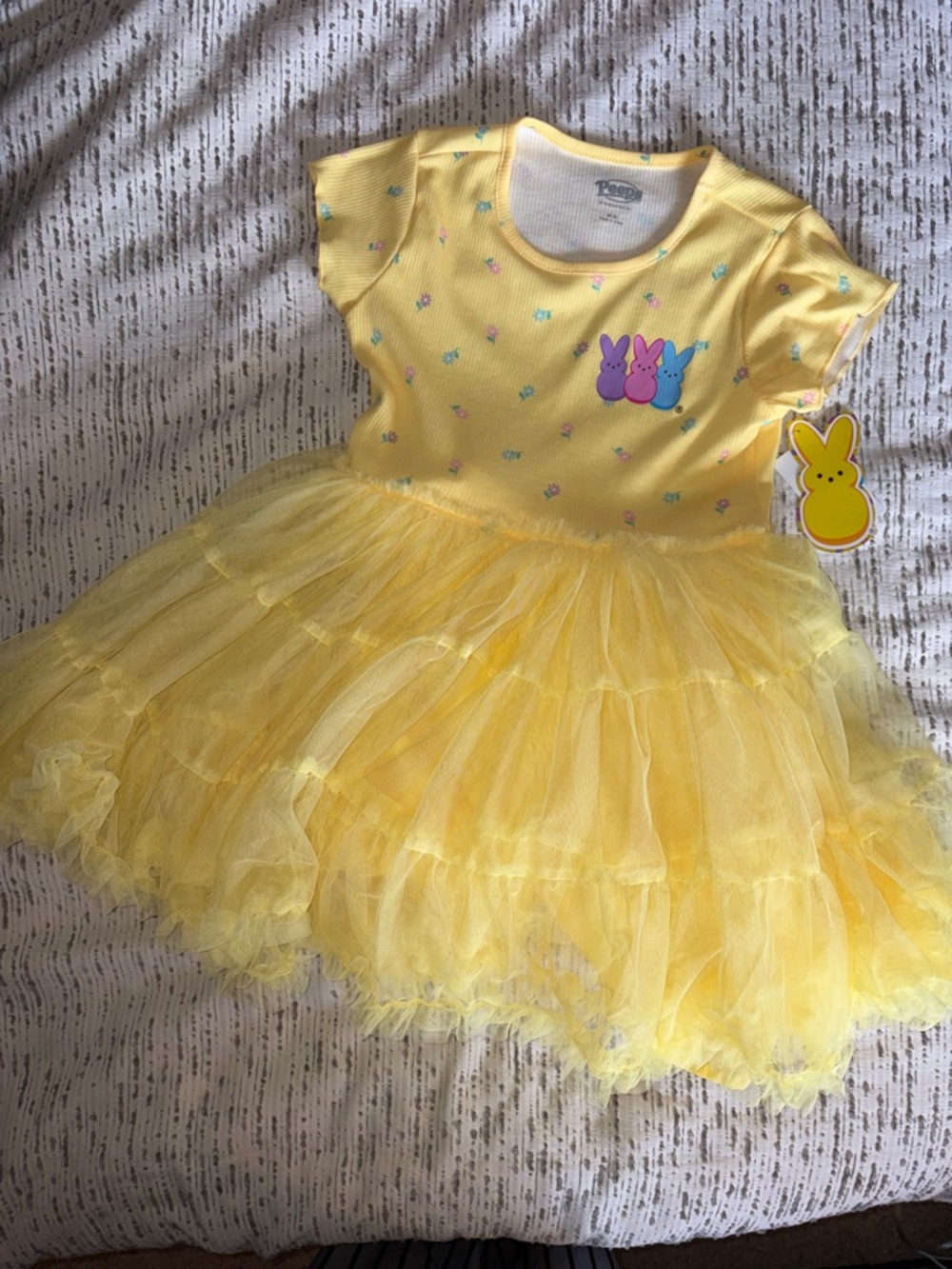 Yellow Girls' Tulle Skirt Dress with Bunny Graphic